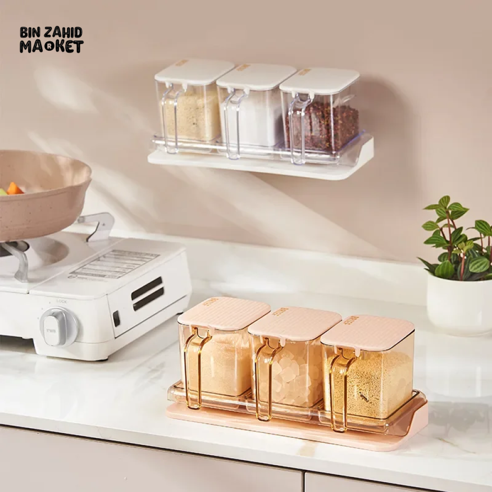 WALL-MOUNTED SPICE JAR SET – SEASONING BOX & SALT PEPPER SHAKERS FOR KITCHEN