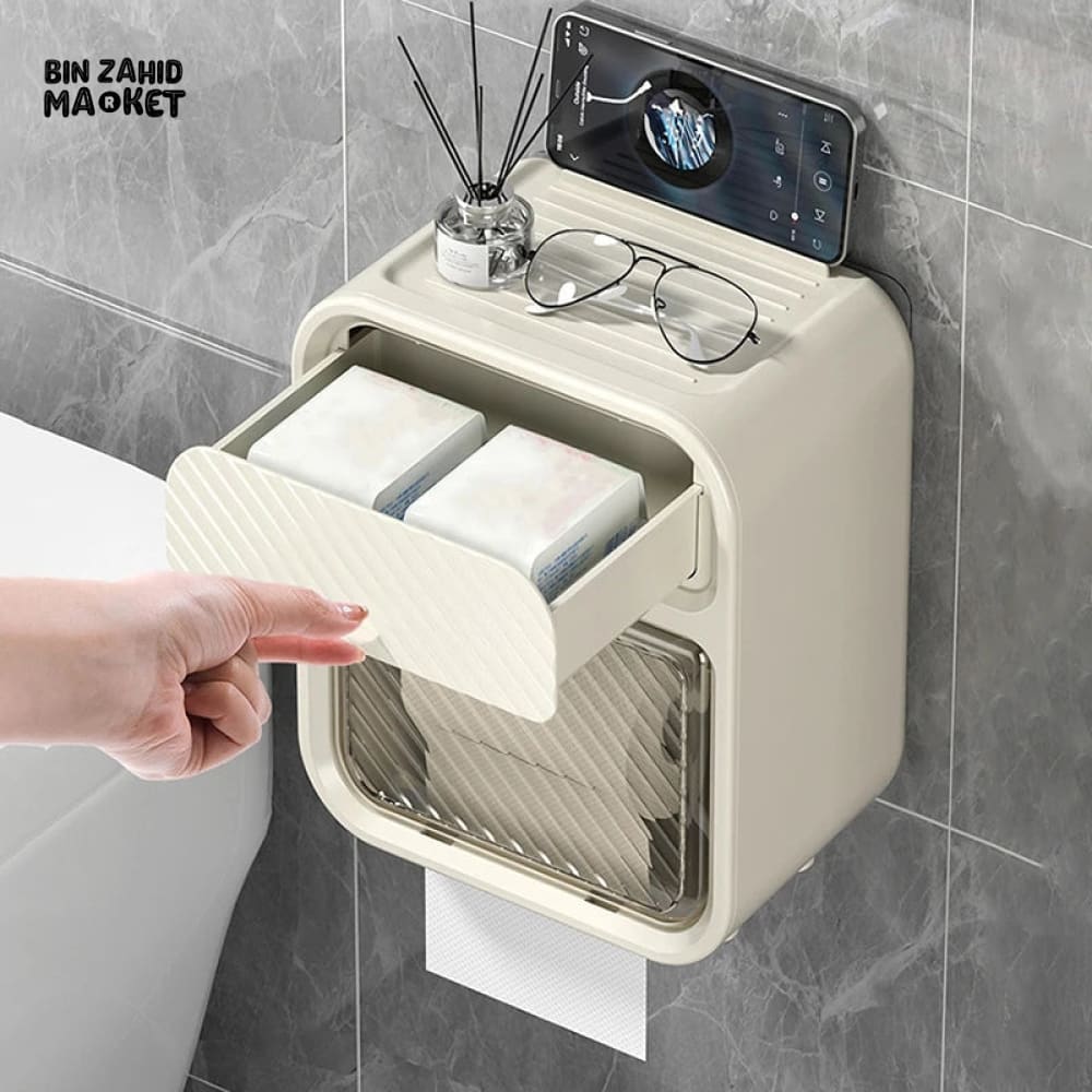 WALL MOUNTED TISSUE HOLDER WITH DRAWER