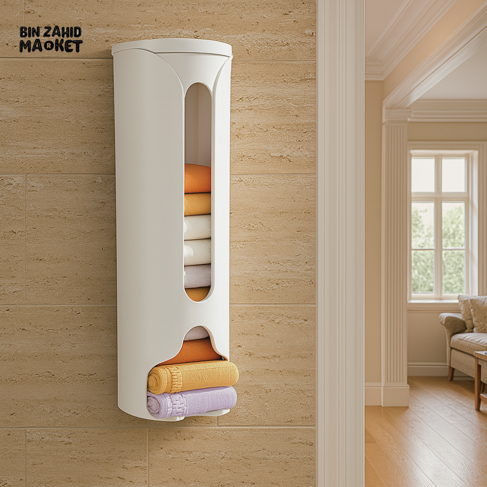 WALL MOUNTED TOWEL DISPENSER HOLDER FOR BATHROOM – SPACE SAVING STORAGE ORGANIZER