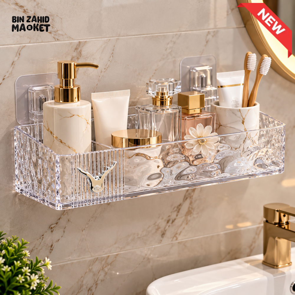 WALL MOUNTED TRANSPARENT BATHROOM STORAGE ORGANIZER SHELF - Bathroom Organizers