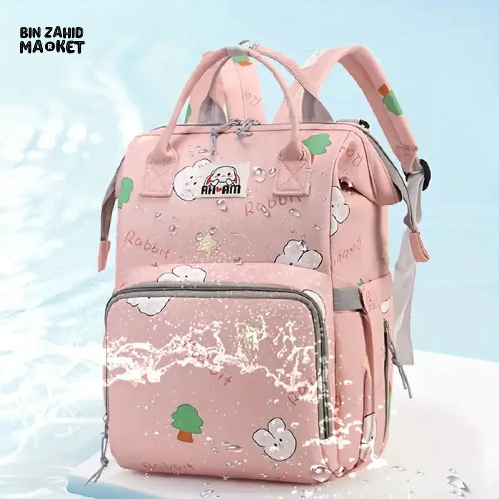 WATERPROOF BABY DIAPER BAG – RABBIT DESIGN SUNSHINE - PINK