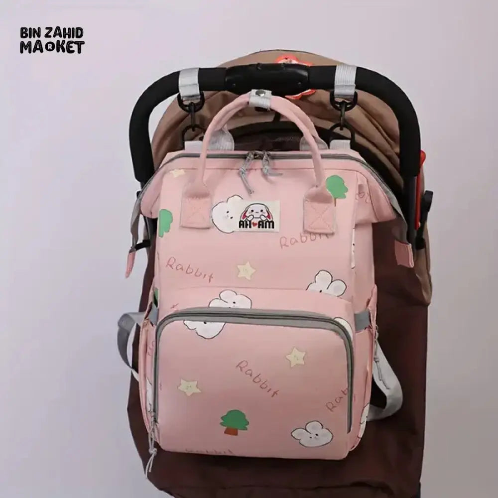 WATERPROOF BABY DIAPER BAG – RABBIT DESIGN SUNSHINE - PINK