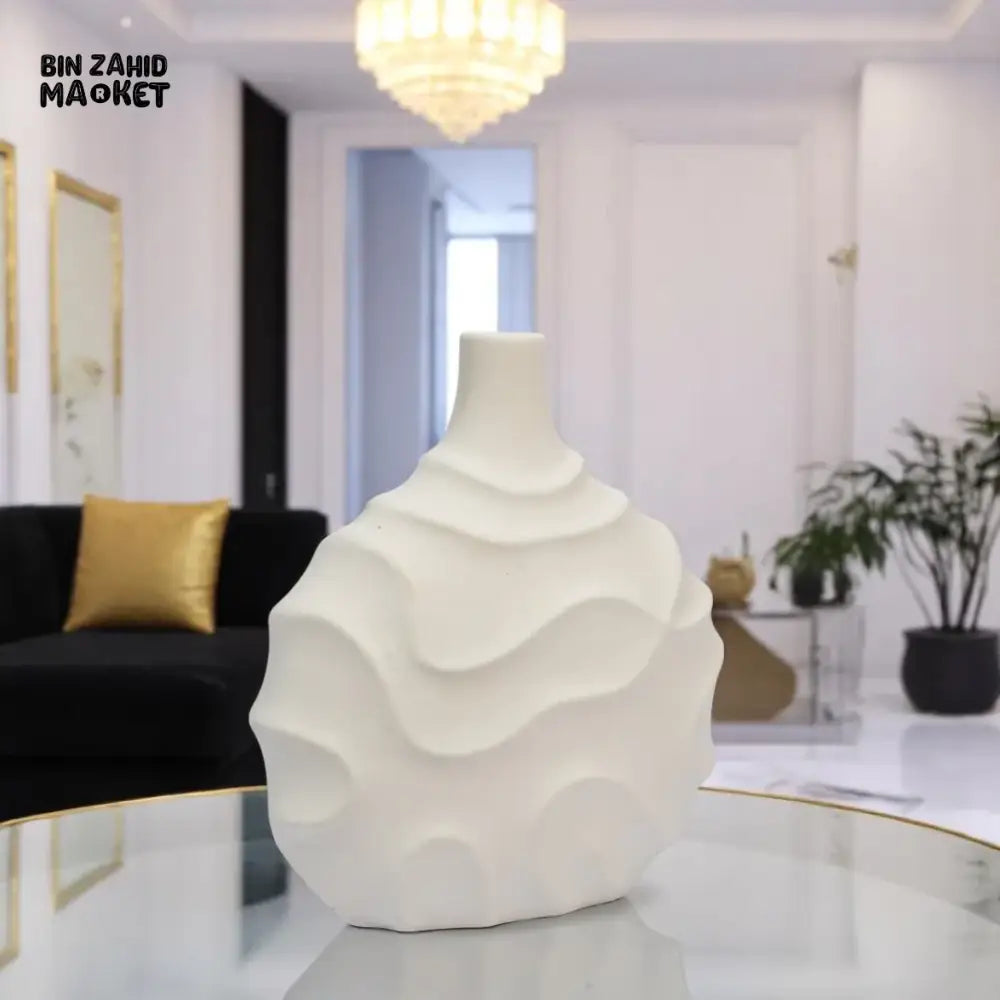 WAVE TEXTURE CERAMIC VASE SET – LUXURY WHITE DECOR SMALL