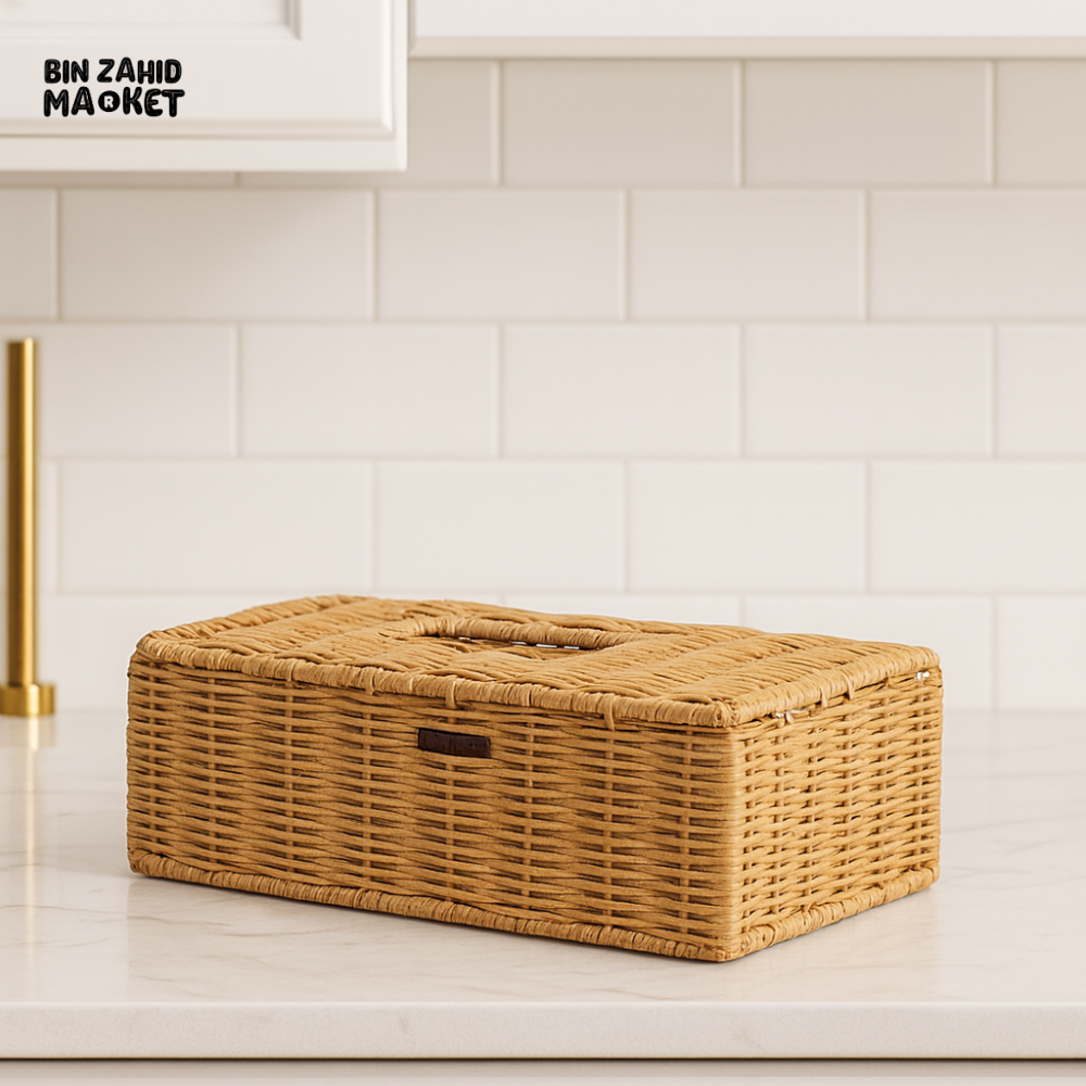 WEAVE TISSUE BOX – RECTANGULAR WICKER HOLDER WITH LID