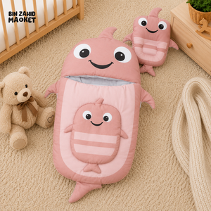 WHALE DESIGN COTTON POLYESTER BABY SLEEPING BAG WITH MATCHING PILLOW - LIGHT BROWN