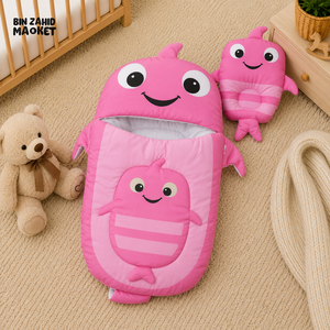 WHALE DESIGN COTTON POLYESTER BABY SLEEPING BAG WITH MATCHING PILLOW - PINK