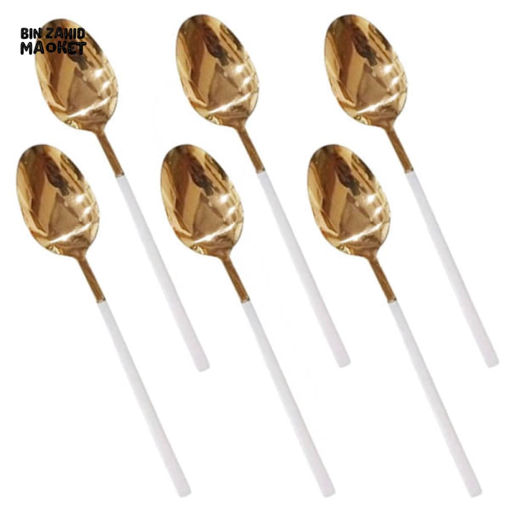WHITE AND GOLD 6 PIECE - TABLE SPOON SET CC-001