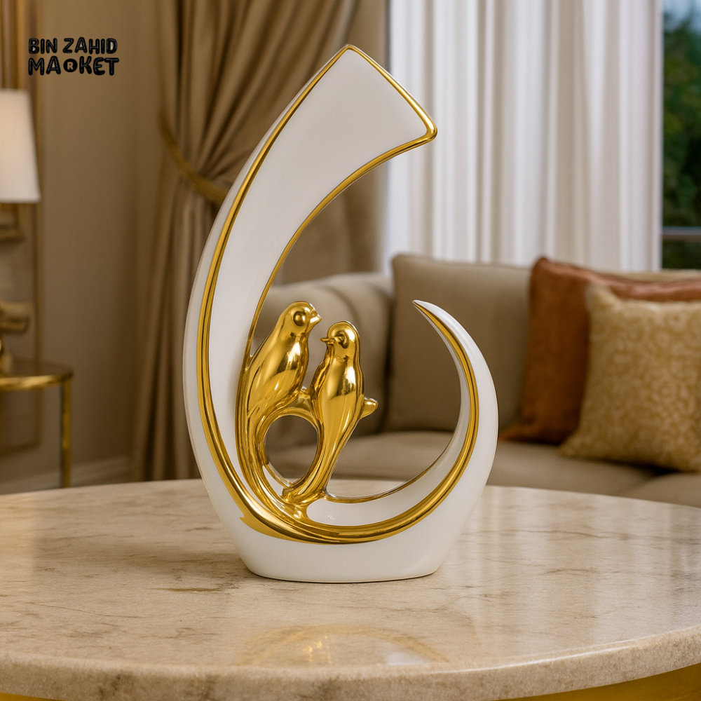 WHITE AND GOLD DECORATIVE LOVEBIRD SCULPTURE FOR VILLA INTERIOR - YT525A