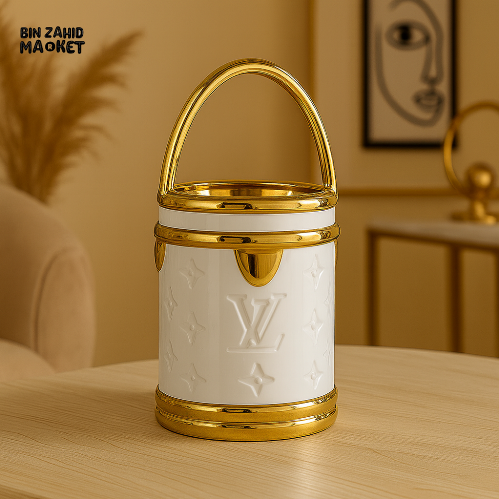 WHITE AND GOLD DECORATIVE VASE FOR VILLA INTERIOR - YT514