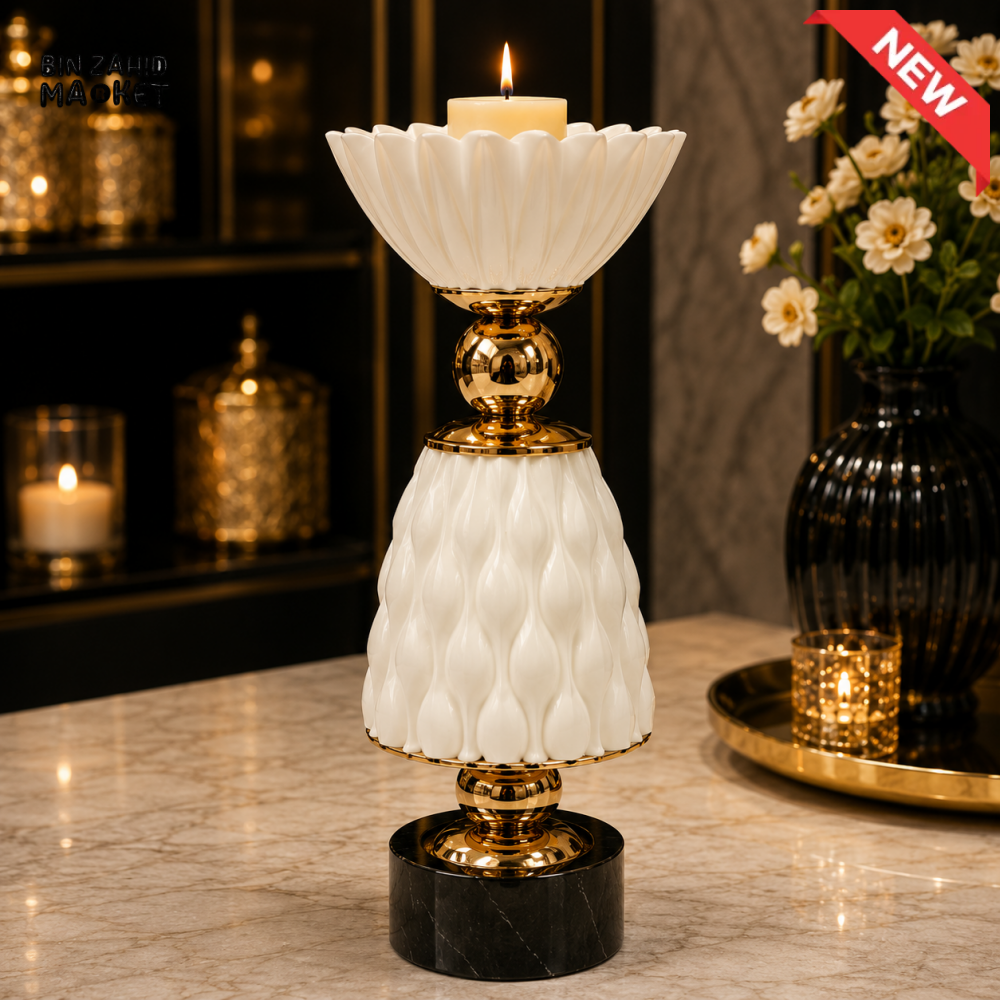 WHITE AND GOLD LUXURY DECORATIVE CANDLE HOLDER