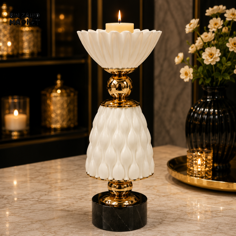 WHITE AND GOLD LUXURY DECORATIVE CANDLE HOLDER