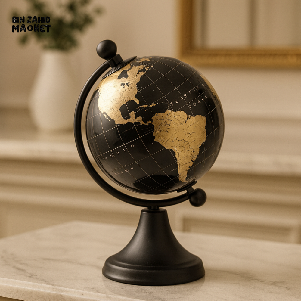 WHITE & BLACK GOLD DECORATIVE GLOBE – LUXURY DESK ORNAMENT 9X14CM