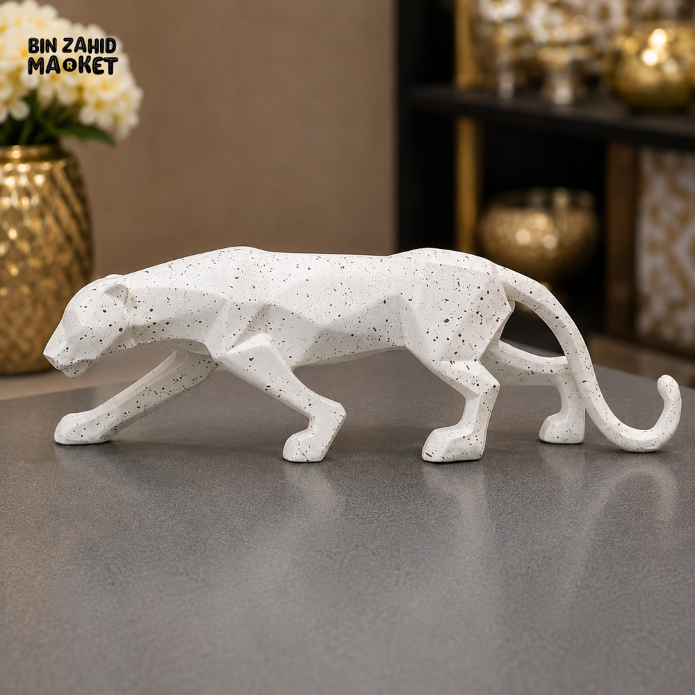 WHITE FACETED PANTHER DECORATIVE SCULPTURE
