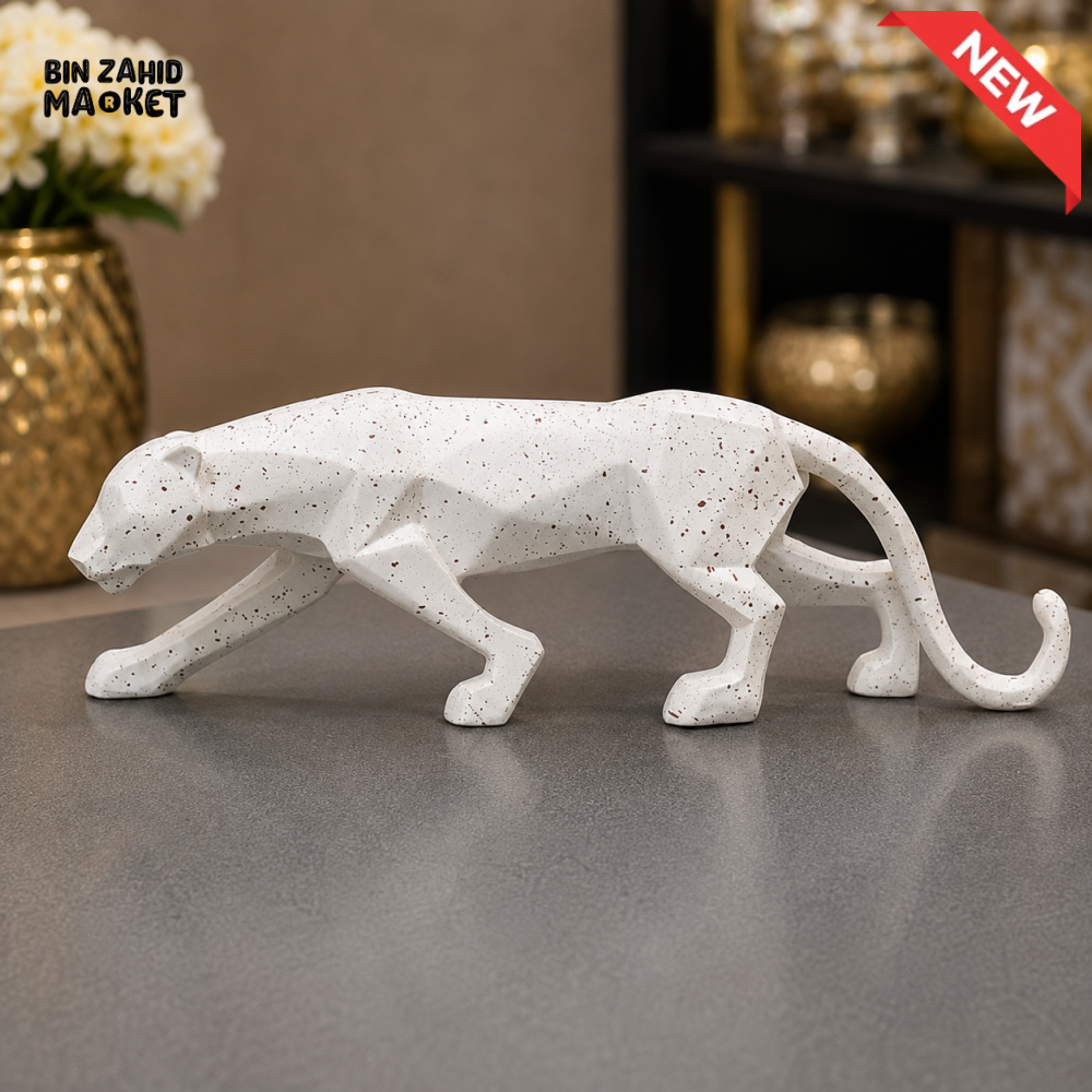 WHITE FACETED PANTHER DECORATIVE SCULPTURE
