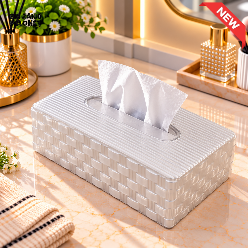 WHITE WOVEN TEXTURE RECTANGULAR TISSUE BOX - Tissue Boxes