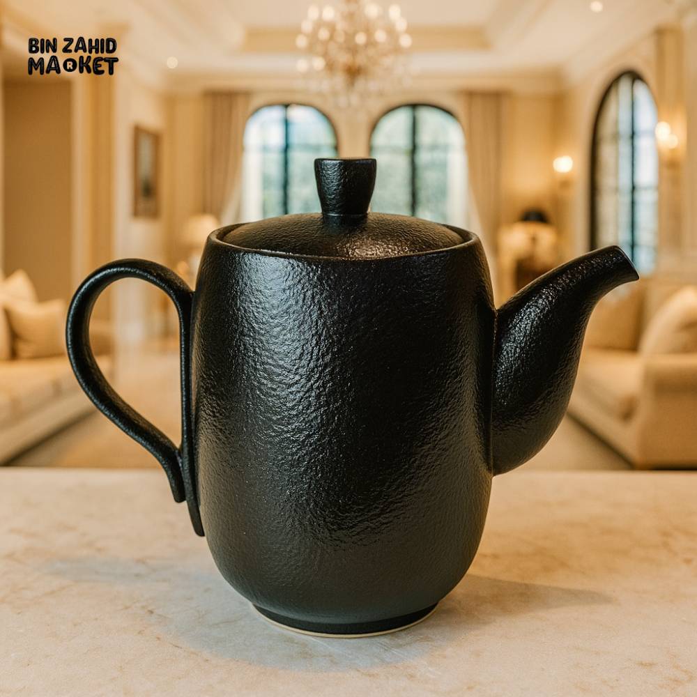 WINSOR ENGLAND 1000CC TEXTURED TEA POT – ELEGANT CERAMIC SERVING KETTLE FOR LUXURY TEA TIME - BLACK