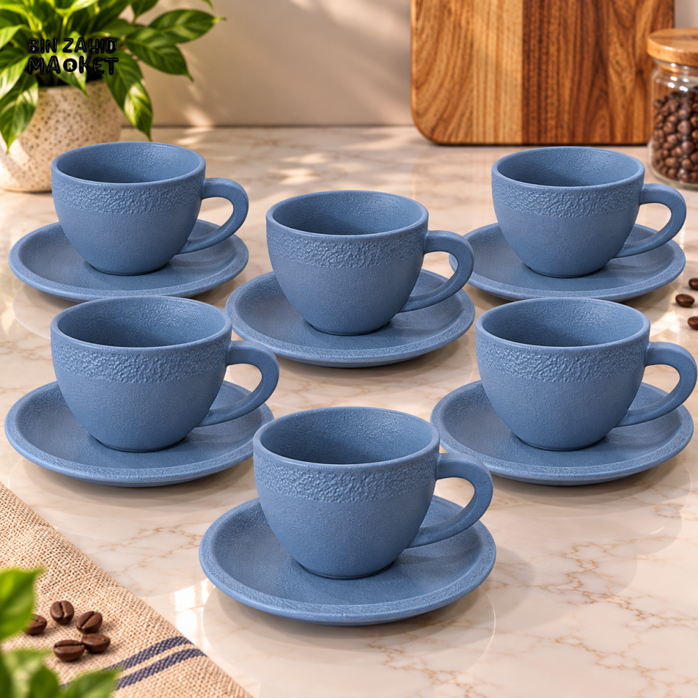 WINSOR ENGLAND 12 PIECE GRAY CERAMIC CUP & SAUCER SET