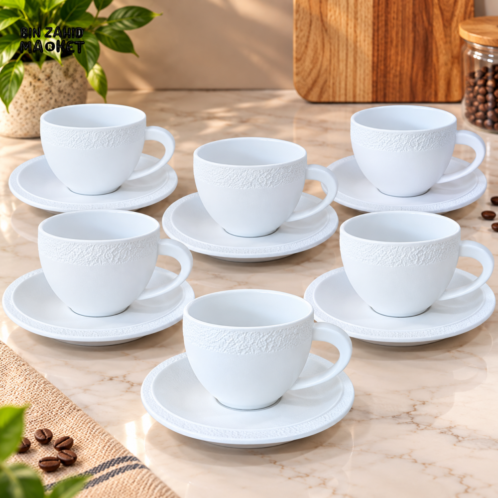WINSOR ENGLAND 12 PIECE WHITE CERAMIC CUP & SAUCER SET