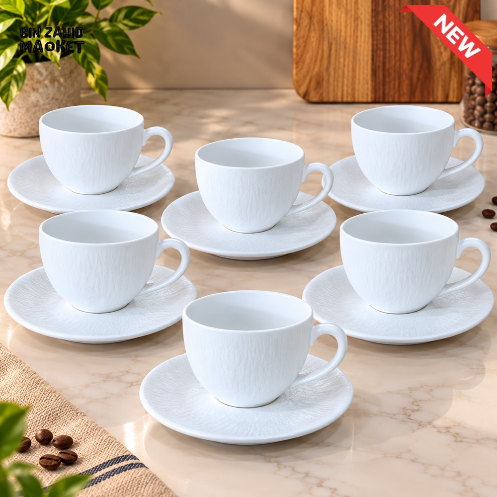 WINSOR ENGLAND 12 PIECE WHITE TEXTURED CERAMIC CUP & SAUCER SET