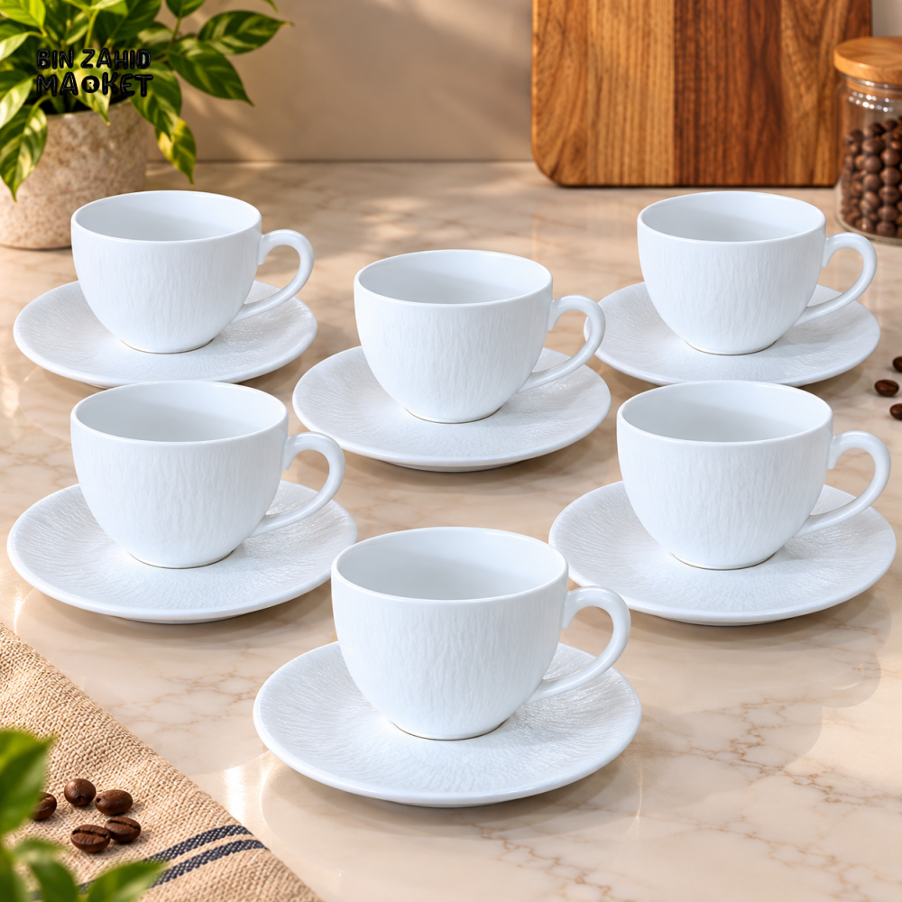 WINSOR ENGLAND 12 PIECE WHITE TEXTURED CERAMIC CUP & SAUCER SET
