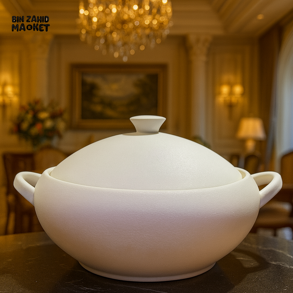 WINSOR ENGLAND 9.75" TEXTURED SOUP TUREEN – ELEGANT CERAMIC SERVING BOWL WITH LID & HANDLES - WHITE