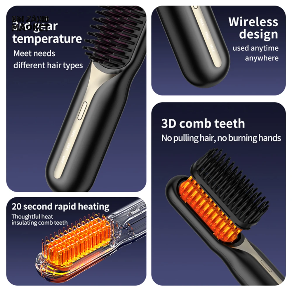 WIRELESS HAIR STRAIGHTENER BRUSH – FAST HEATING PORTABLE & PROFESSIONAL STYLING TOOL FOR WOMEN