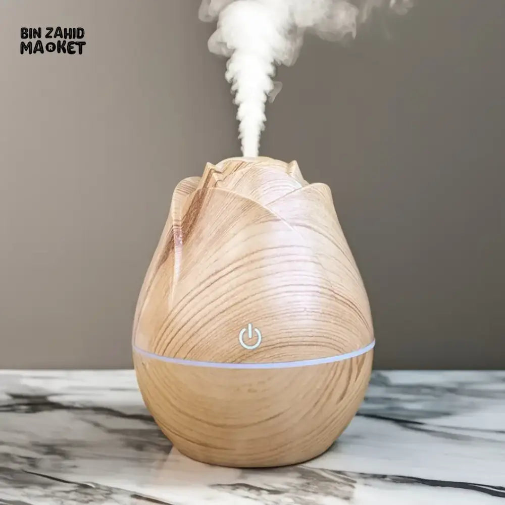 WOOD GRAIN AROMA DIFFUSER HUMIDIFIER – USB QUIET MIST MAKER WITH COLORFUL GRADIENT LIGHT FOR BEDROOM & OFFICE