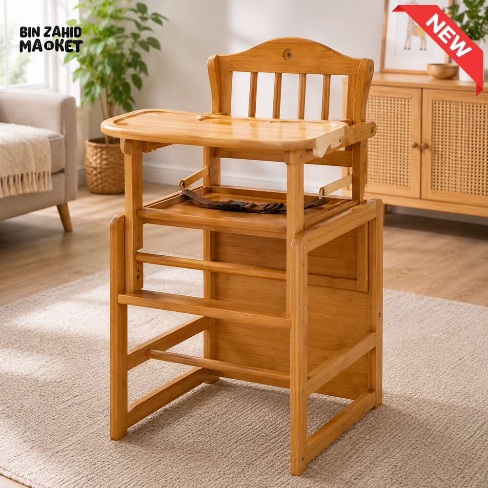 WOODEN BABY FEEDING HIGH CHAIR WITH TABLE