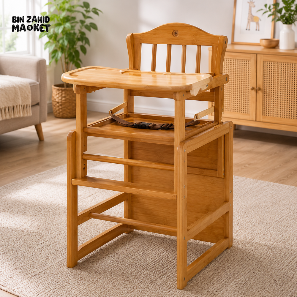 WOODEN BABY FEEDING HIGH CHAIR WITH TABLE