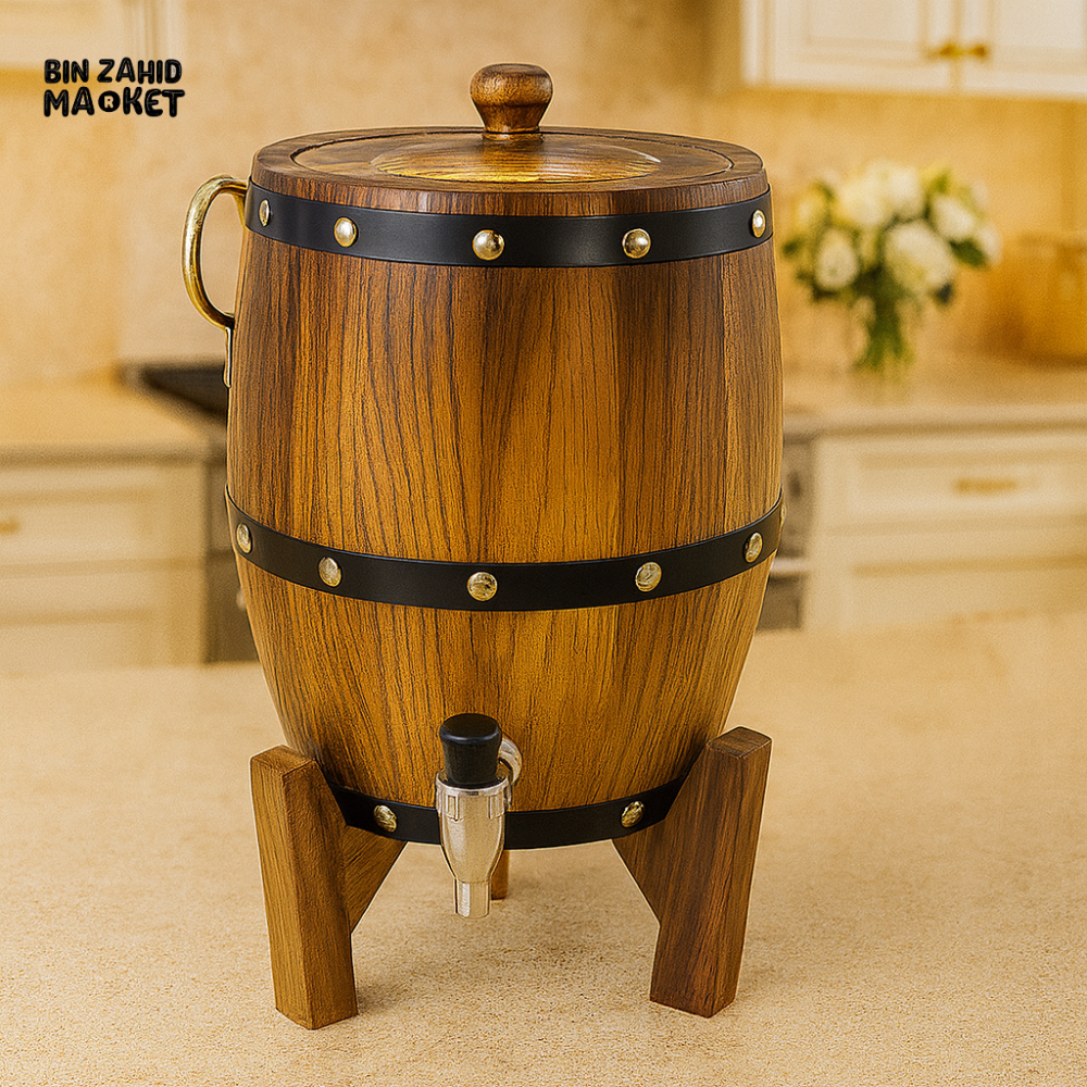WOODEN BARREL WATER DISPENSER WITH TAP – 3 LITER LUXURY VILLA KITCHEN COUNTERTOP BEVERAGE CONTAINER BG45115-5