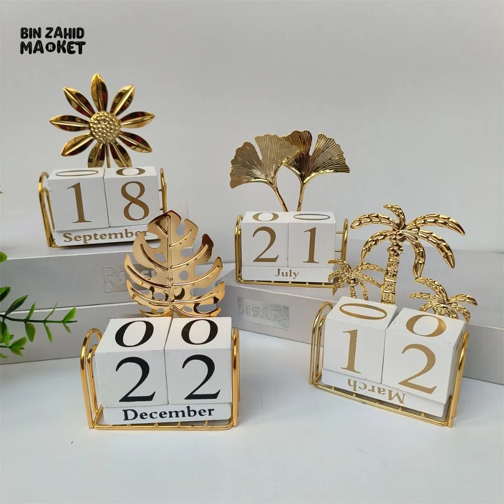 WOODEN BLOCK PERPETUAL DESK CALENDAR DAILY MONTH & DATE DISPLAY FARMHOUSE-STYLE DESKTOP ACCESSORY
