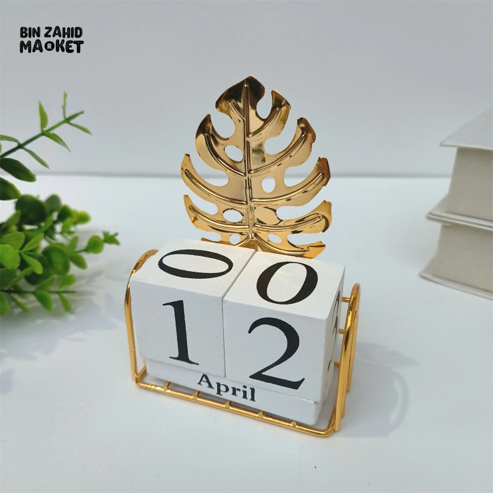 WOODEN BLOCK PERPETUAL DESK CALENDAR DAILY MONTH & DATE DISPLAY FARMHOUSE-STYLE DESKTOP ACCESSORY