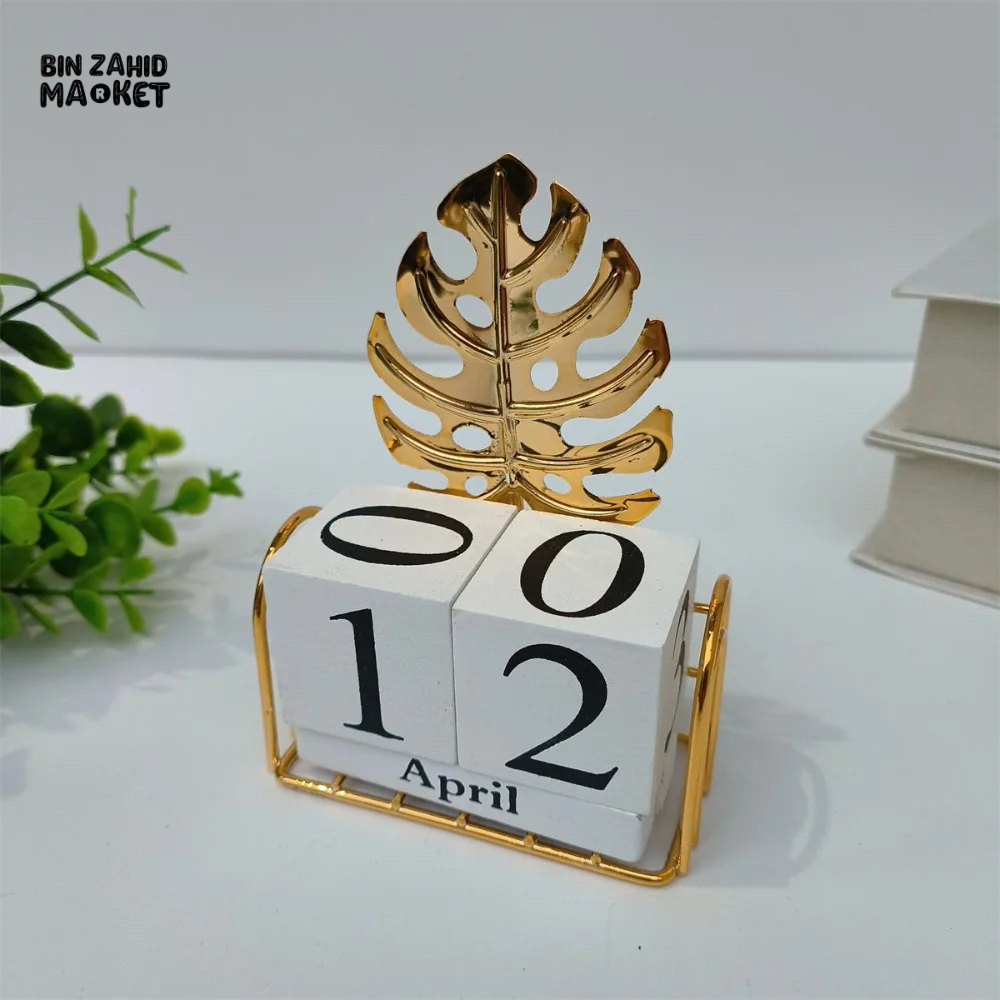 WOODEN BLOCK PERPETUAL DESK CALENDAR DAILY MONTH & DATE DISPLAY FARMHOUSE-STYLE DESKTOP ACCESSORY