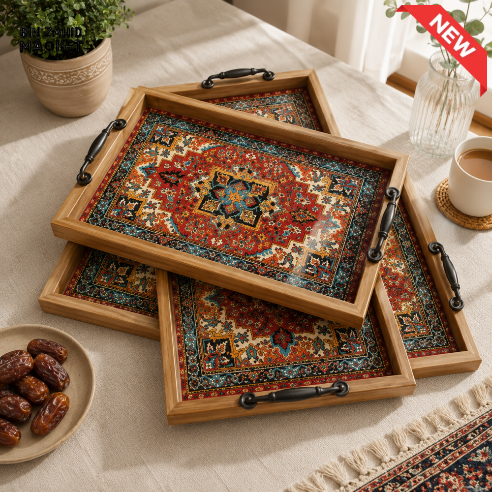 WOODEN DECORATIVE SERVING TRAY - 3 PCS SET