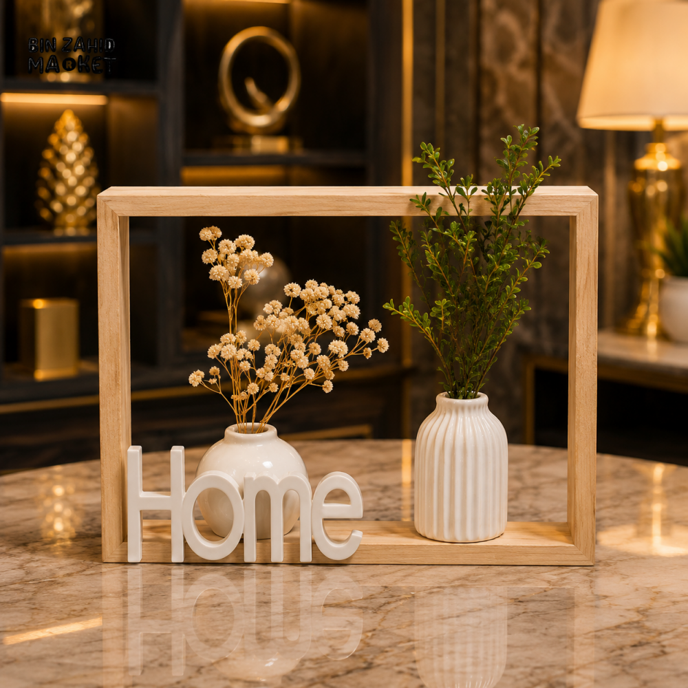 WOODEN HOME DECOR FRAME WITH MINI VASES