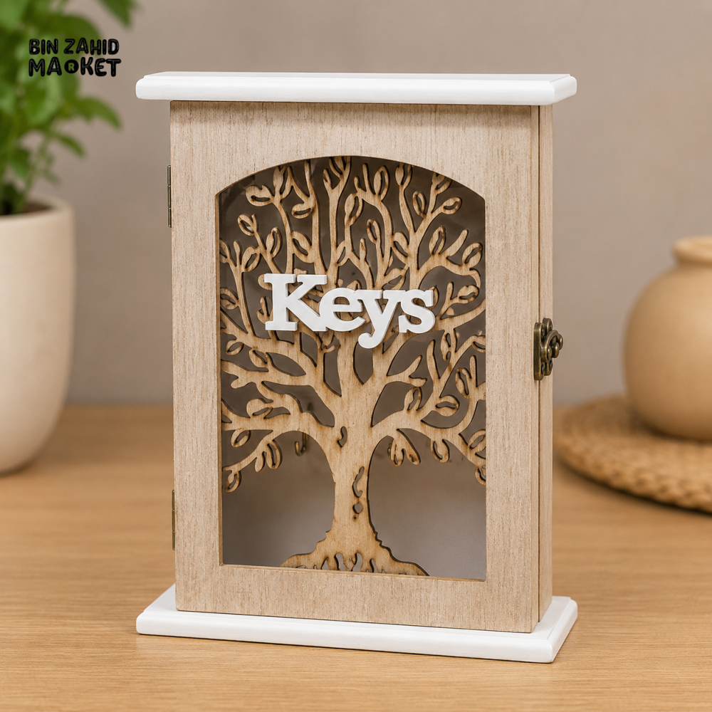 WOODEN KEY HOLDER CABINET WITH TREE DESIGN