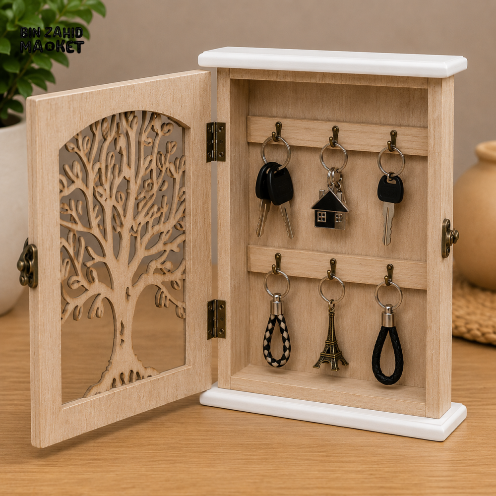 WOODEN KEY HOLDER CABINET WITH TREE DESIGN