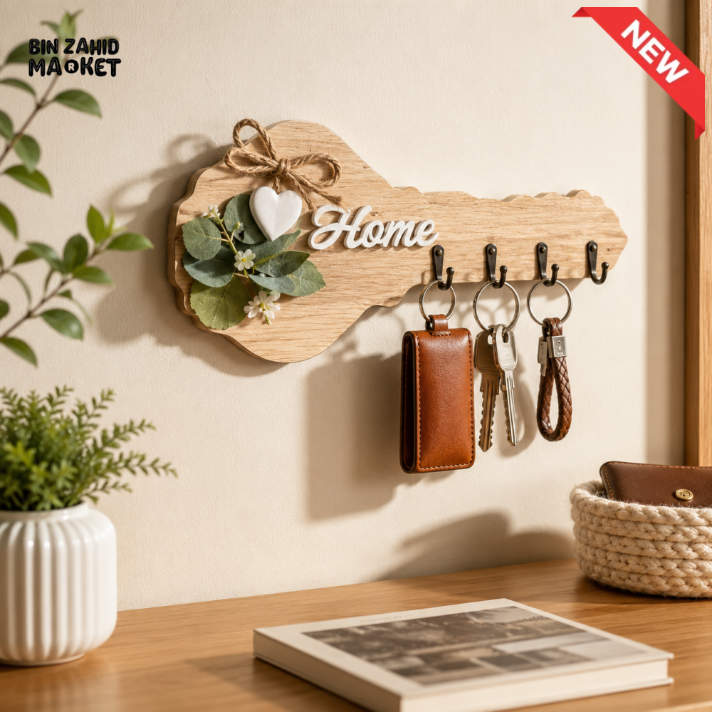 WOODEN KEY HOLDER WALL HOOK RACK