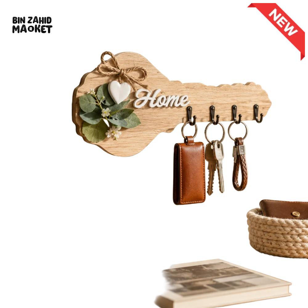 WOODEN KEY HOLDER WALL HOOK RACK
