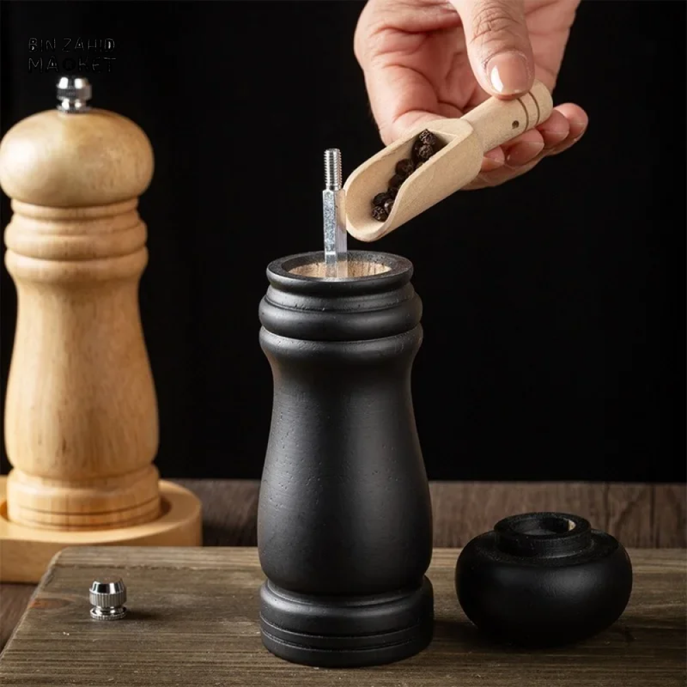 WOODEN PEPPER GRINDER SALT & PEPPER MILL ADJUSTABLE SEASONING TOOL FOR KITCHEN