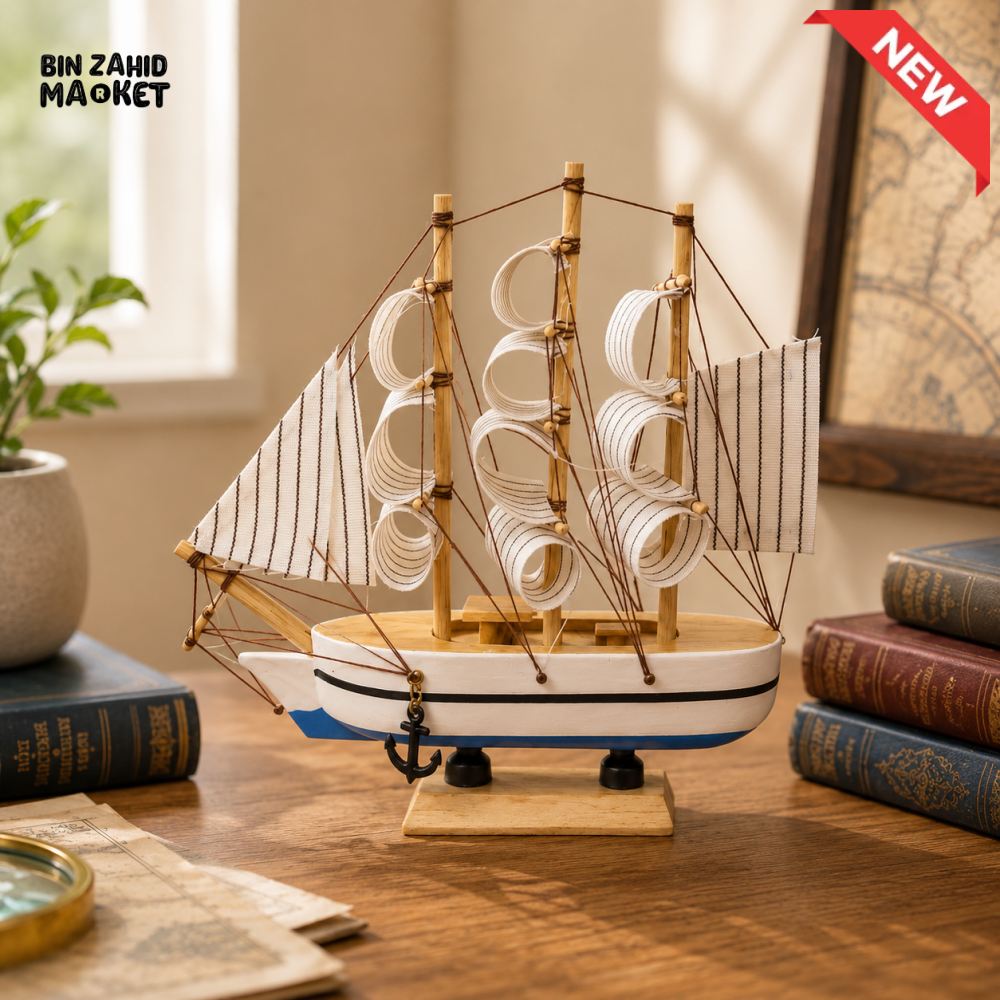 ZIBA Wooden Sailing Ship Model | Nautical Home Décor Showpiece