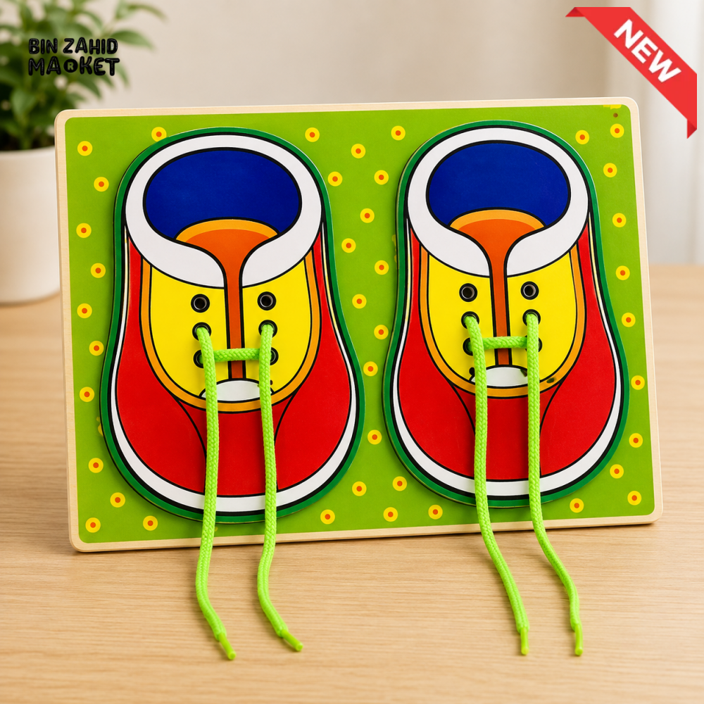 WOODEN SHOE LACING SKILLS LEARNING ACTIVITY BOARD