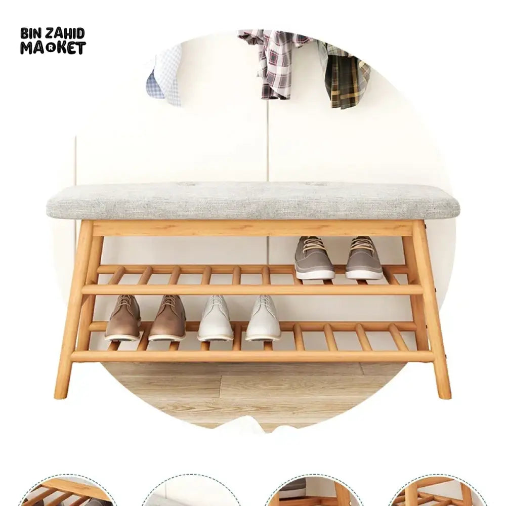WOODEN SHOE RACK WITH IRONING STAND