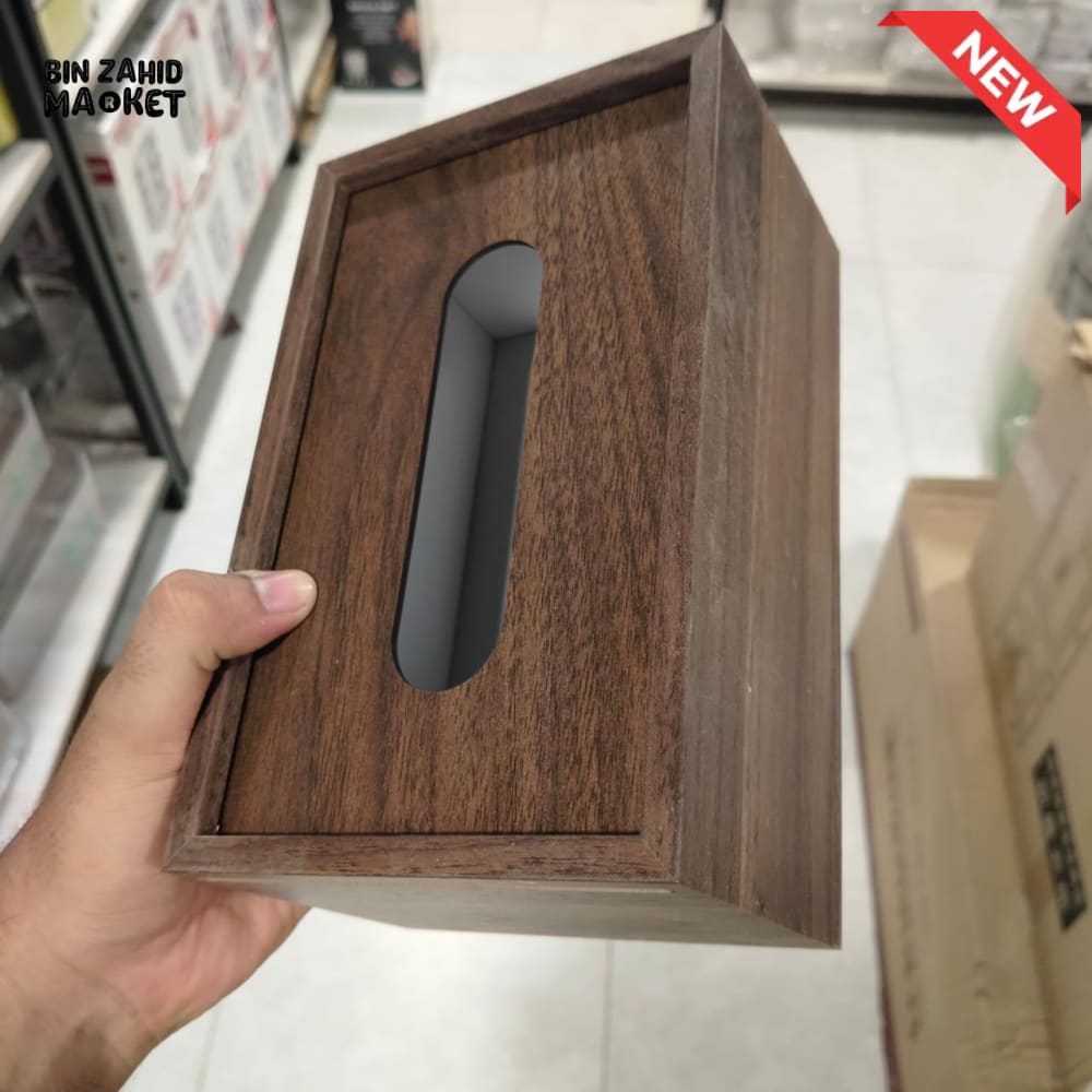 WOODEN TISSUE BOX COVER - DARK BROWN