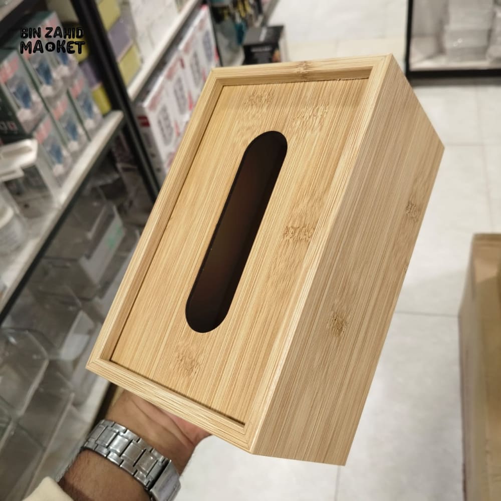 WOODEN TISSUE BOX COVER - LIGHT BROWN