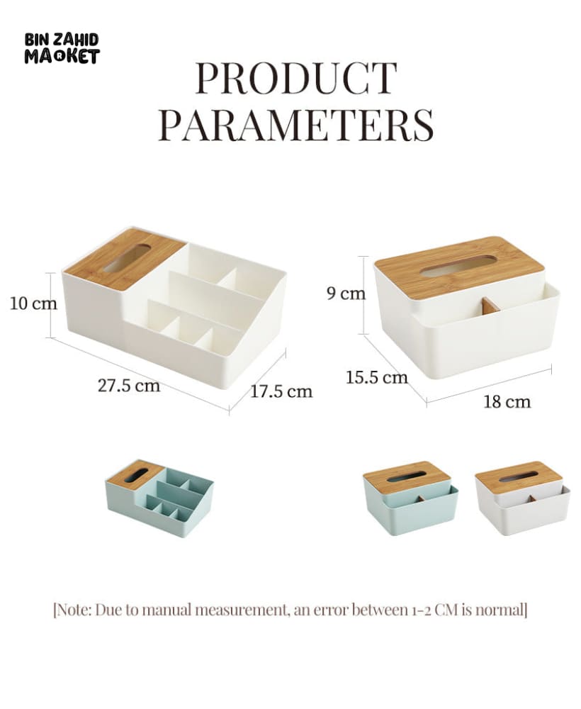 WOODEN TISSUE BOX WITH SHELVES