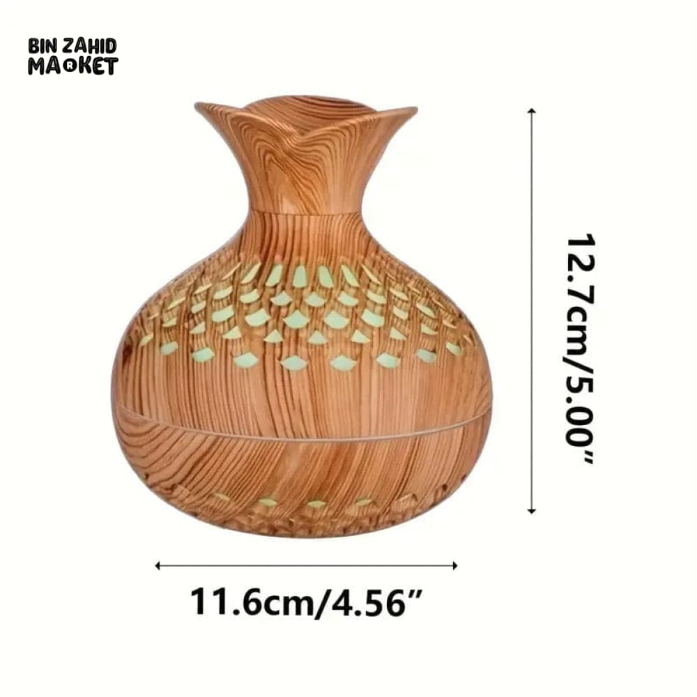 WOODEN VASE AROMATHERAPY DIFFUSER – USB COOL MIST HUMIDIFIER WITH COLORFUL LED LIGHT