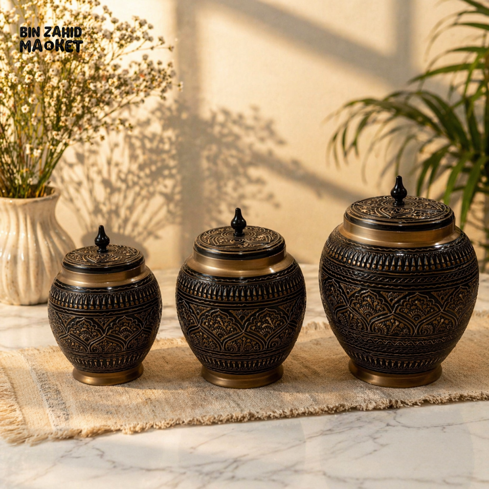 WOODLY SHEESHAM WOOD CANDY JAR SET 3 PIECES - BLACK