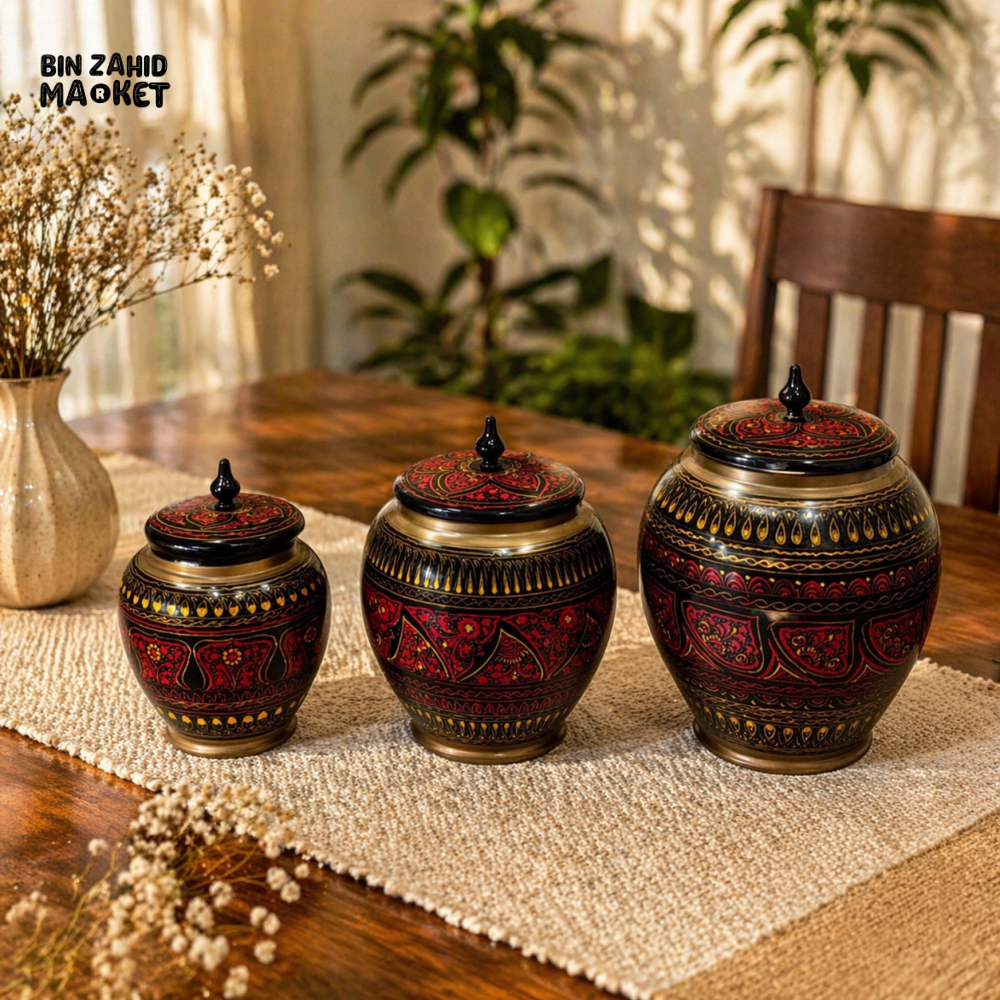 WOODLY SHEESHAM WOOD CANDY JAR SET 3 PIECES - RED