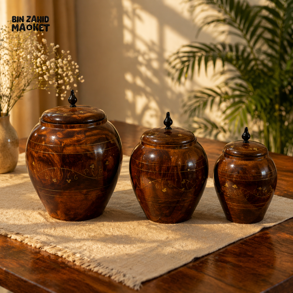 WOODLY SHEESHAM WOOD CANDY JAR SET 3 PIECES - WOOD